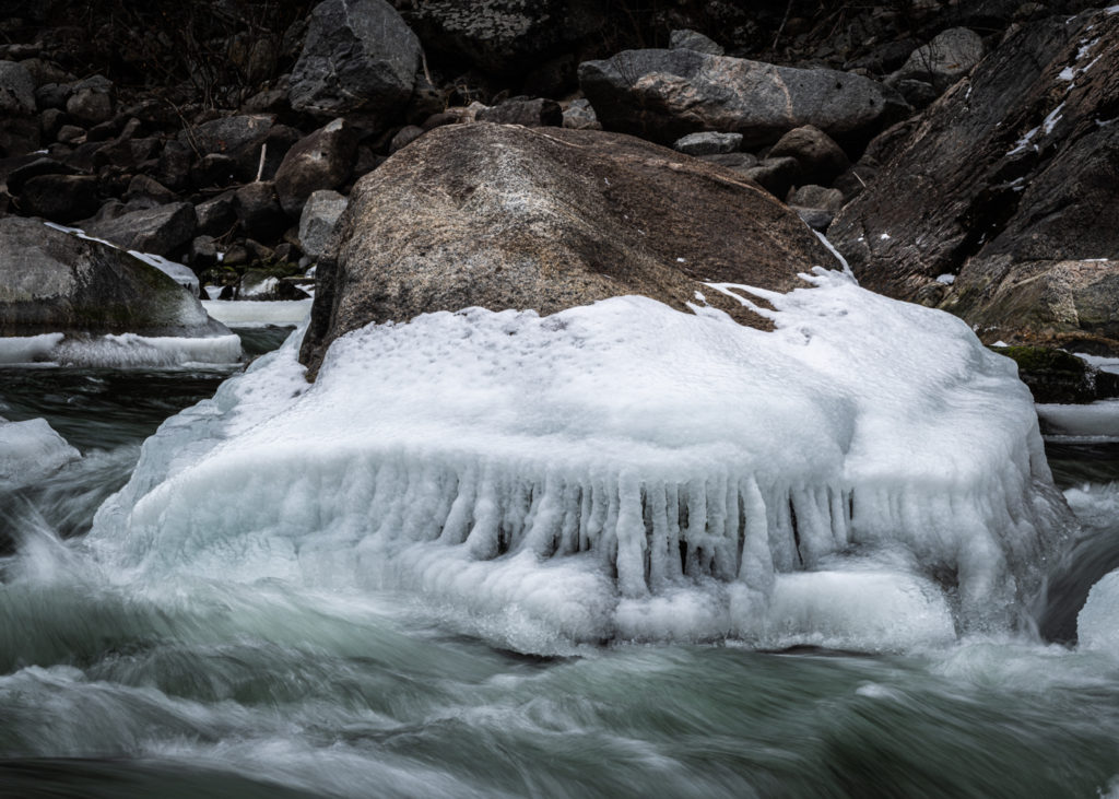 Ice covered rock in Payette River